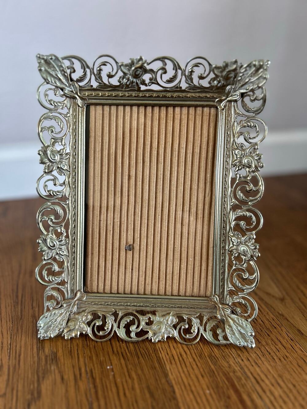 Vintage Ornate Filigree Gold Toned Metal Picture Frame